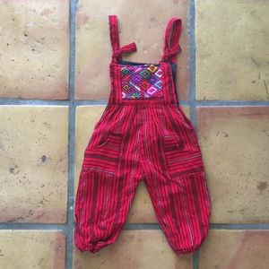Mexican Serape Embroidered Boho Overalls